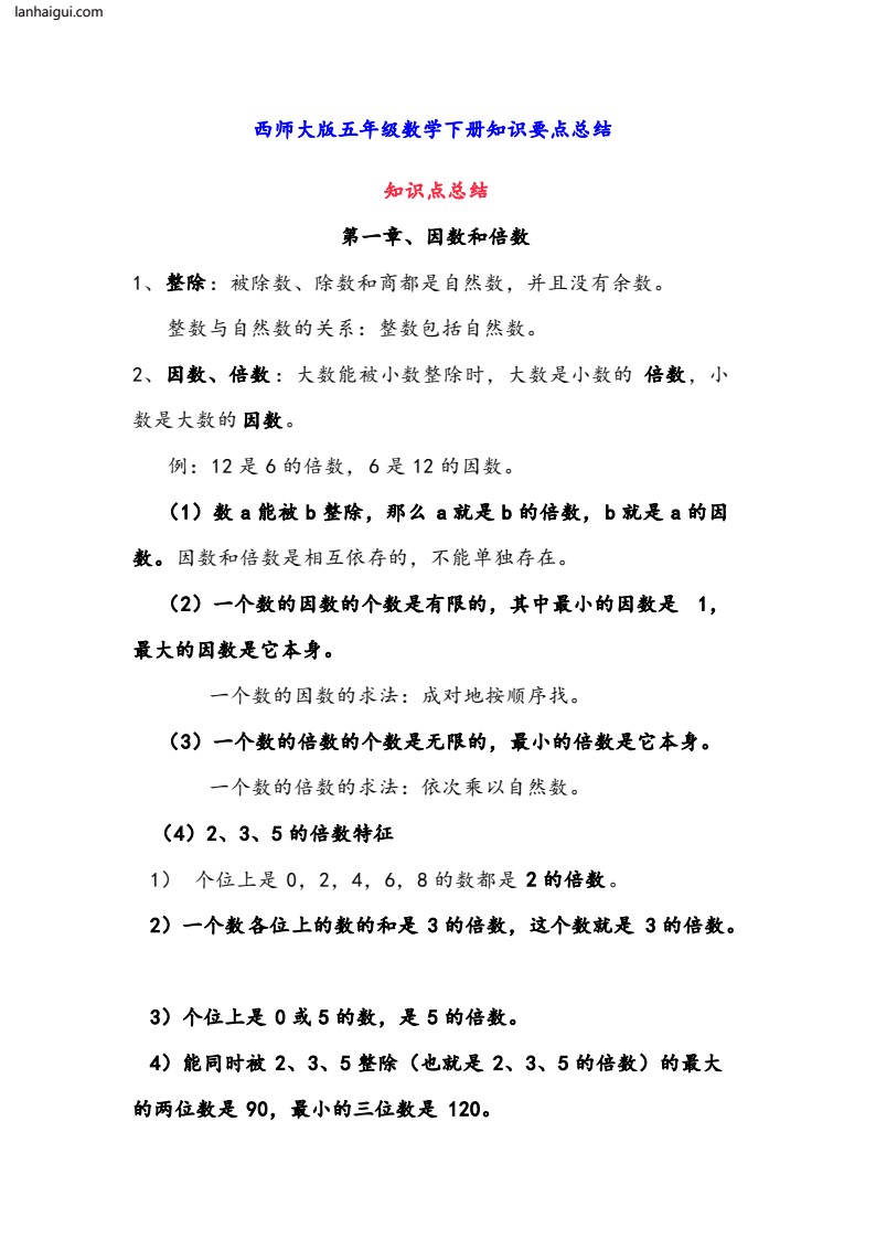 24页西师版 五年级下期数学知识点归纳(lanhaigui.com)_01